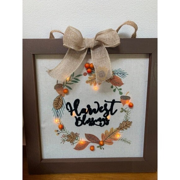 LOT NEW Fall Decor, Wooden Light up Sign, Lg Pillow Cover and Decor Pumpkins - Picture 2 of 5